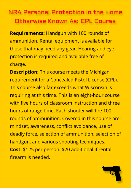 concealed carry permit license CPL wisconsin michigan personal protection NRA