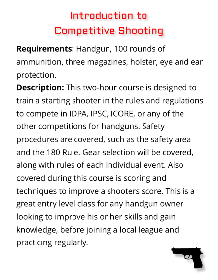 competition shooting tournaments handgun pistol IDPA IPSC ICORE techniques